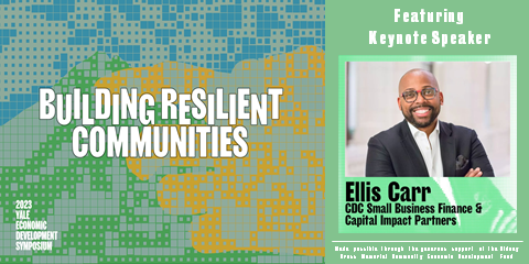 graphic announcing Ellis Carr's keynote session at Yale's economic development symposium